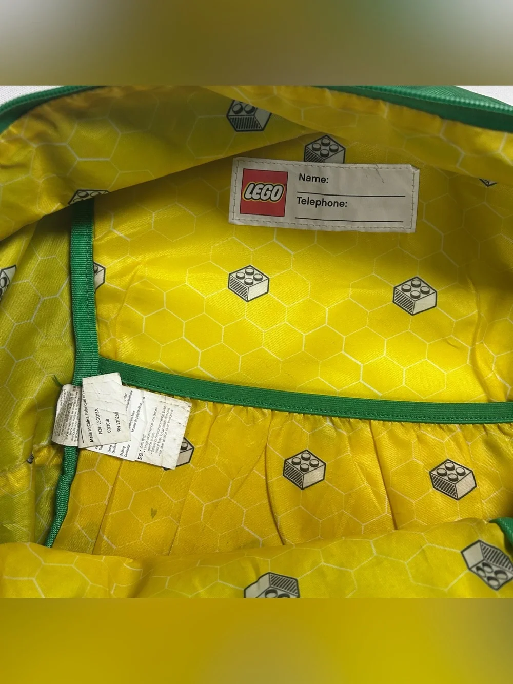 LEGO Brick Backpack Green School Travel Bag Multiple Pockets W/ LEGO Zippers